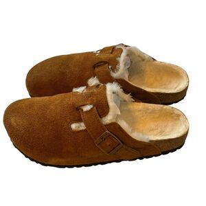 Birkenstock Shearling Boston Suede Leather Clogs Shoes UE 40 Mink Color